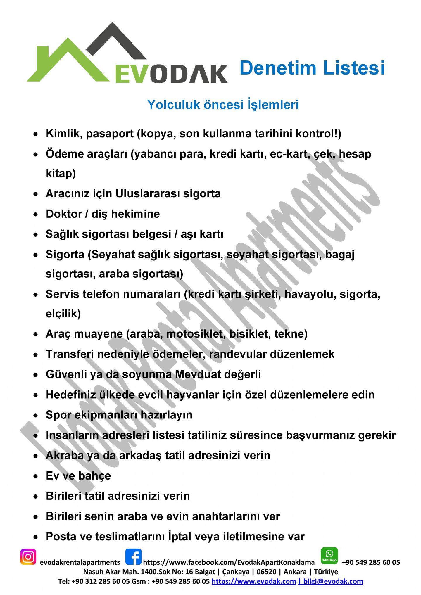 Yolculuk öncesi İşlemleri