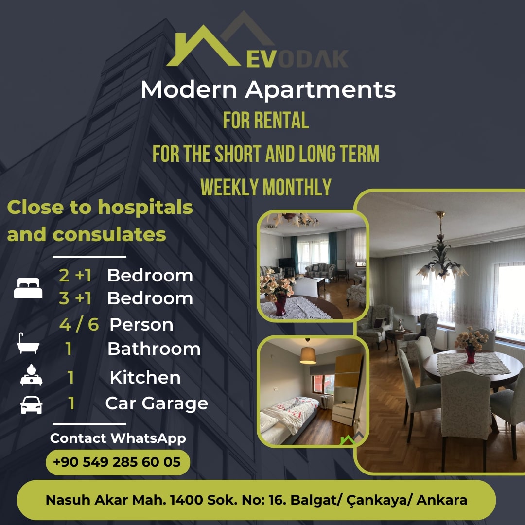 Ankara apartments for rent near Koru Hospital