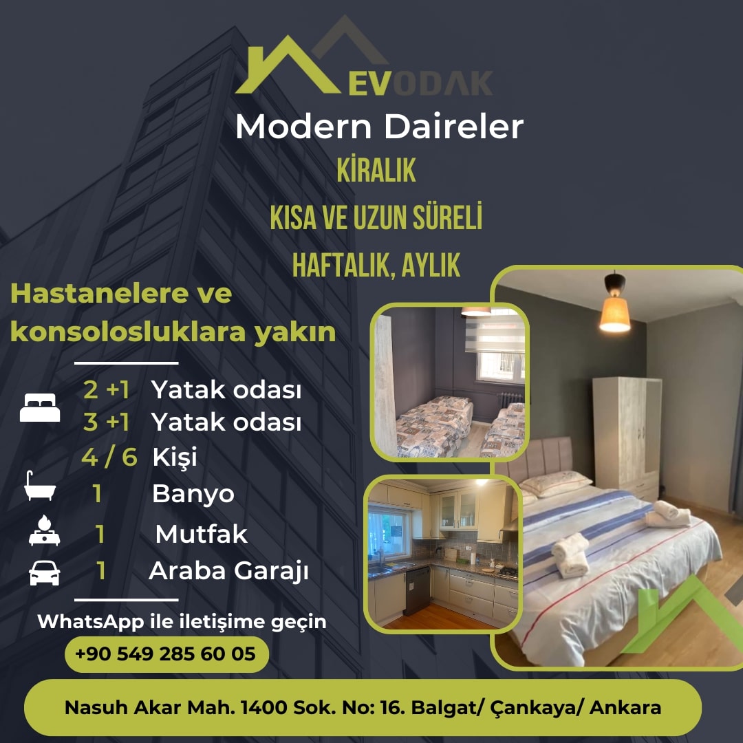 Ankara`da ailecek kalınabilecek hastane yakınında daire