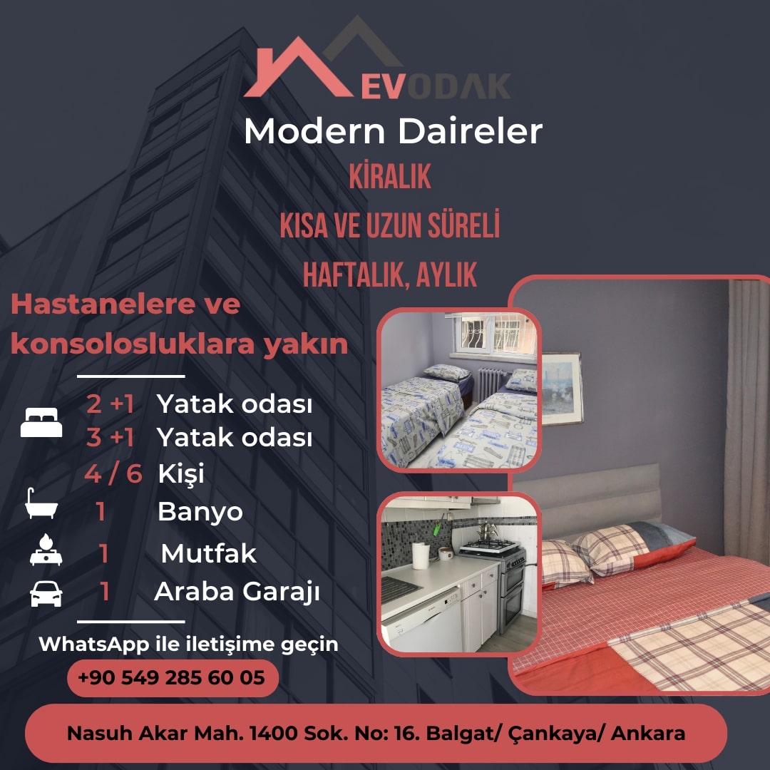 Ankara`da ailecek kalınabilecek hastane yakınında daire