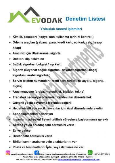Yolculuk öncesi İşlemleri
