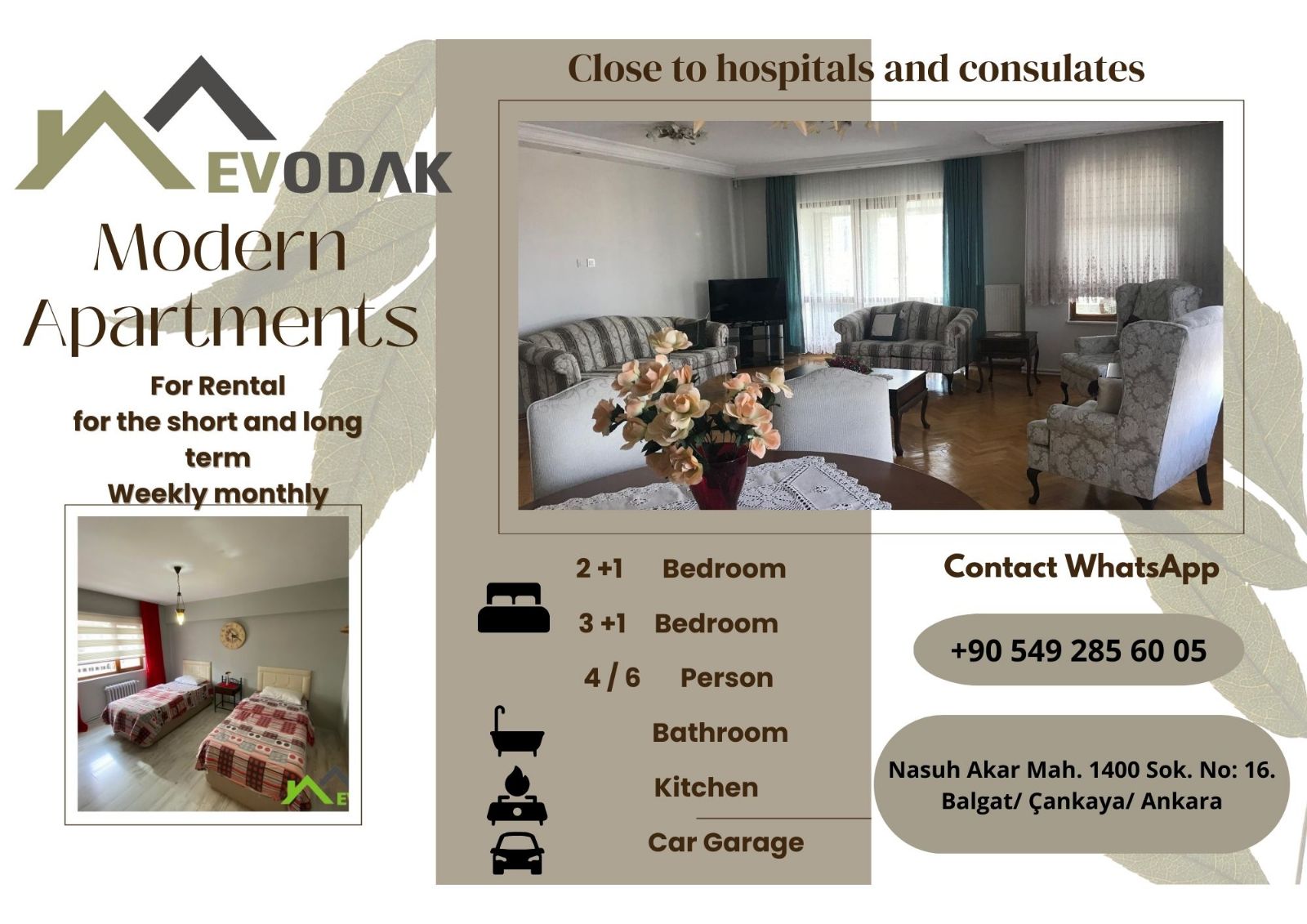 Furnished apartments near Memorial Ankara Hospital.