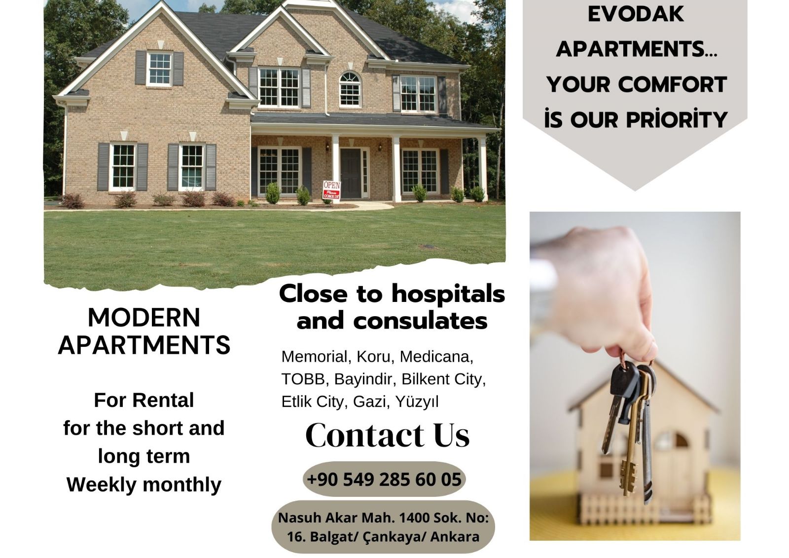 Distinguished accommodation in the heart of Cankaya next to shopping malls and hospitals.