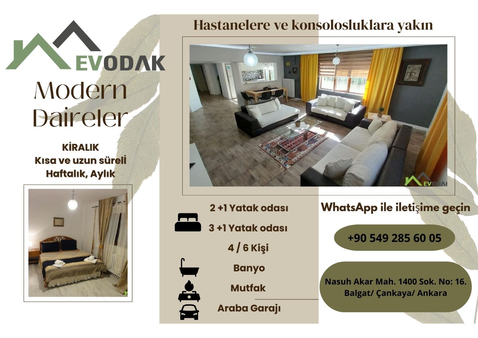 Koru ve Bayındır Hastanesi yanında hastalar ve refakatçileri için konforlu konaklama.