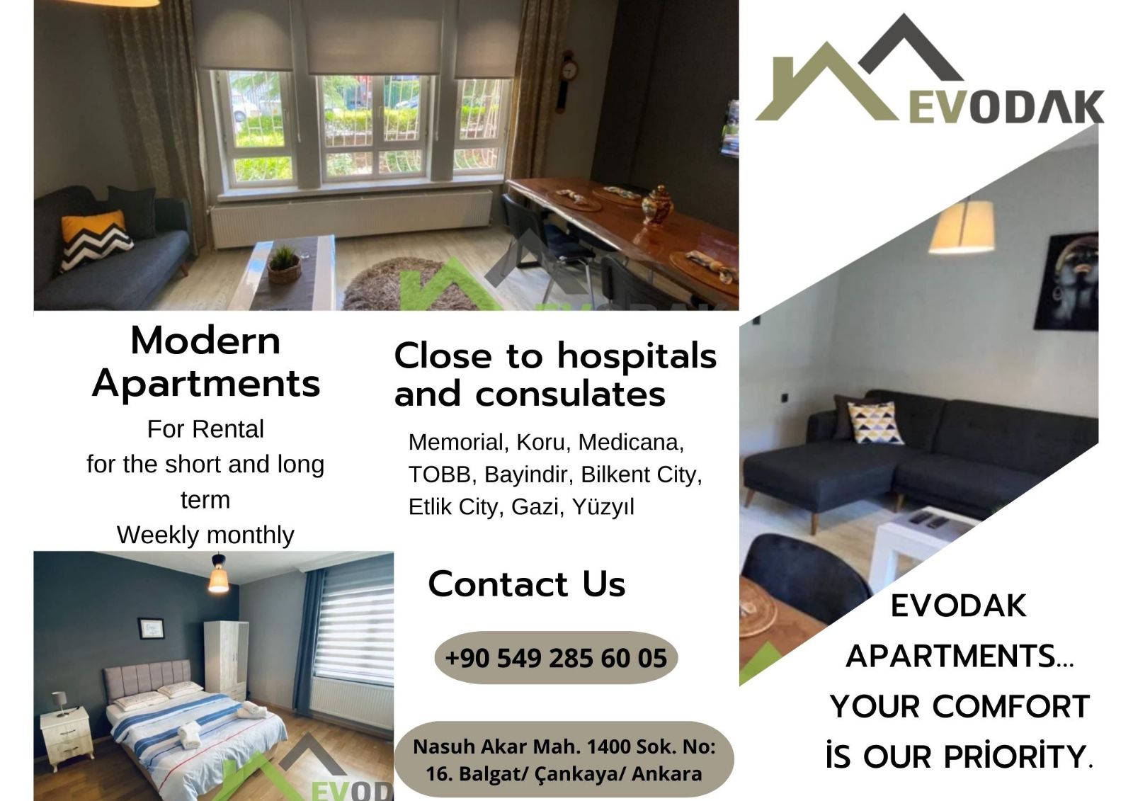 Safe family apartments for rent in Balgat (Nasuh Akar) area.