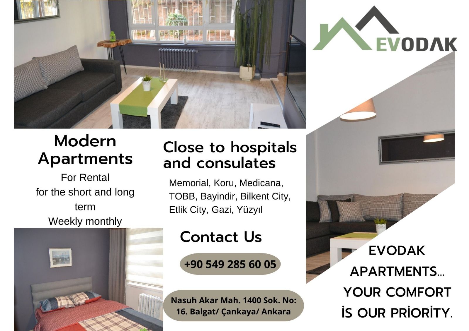 Hotel apartments near Bilkent City Hospital and Ankara City Hospital.