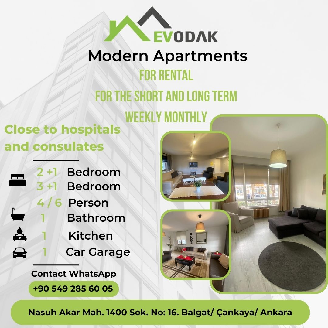 Apartments specially equipped for medical tourism in Ankara with Wi-Fi and hot water.