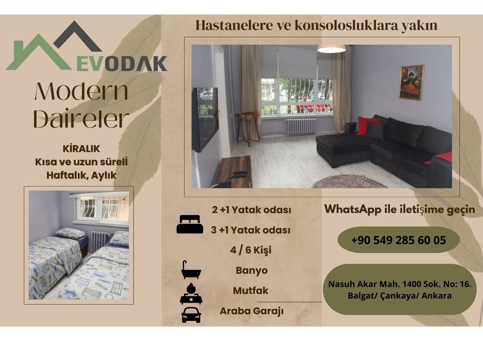 Balgat`ta büyük ailelere uygun geniş ve modern daireler (2+1, 3+1).