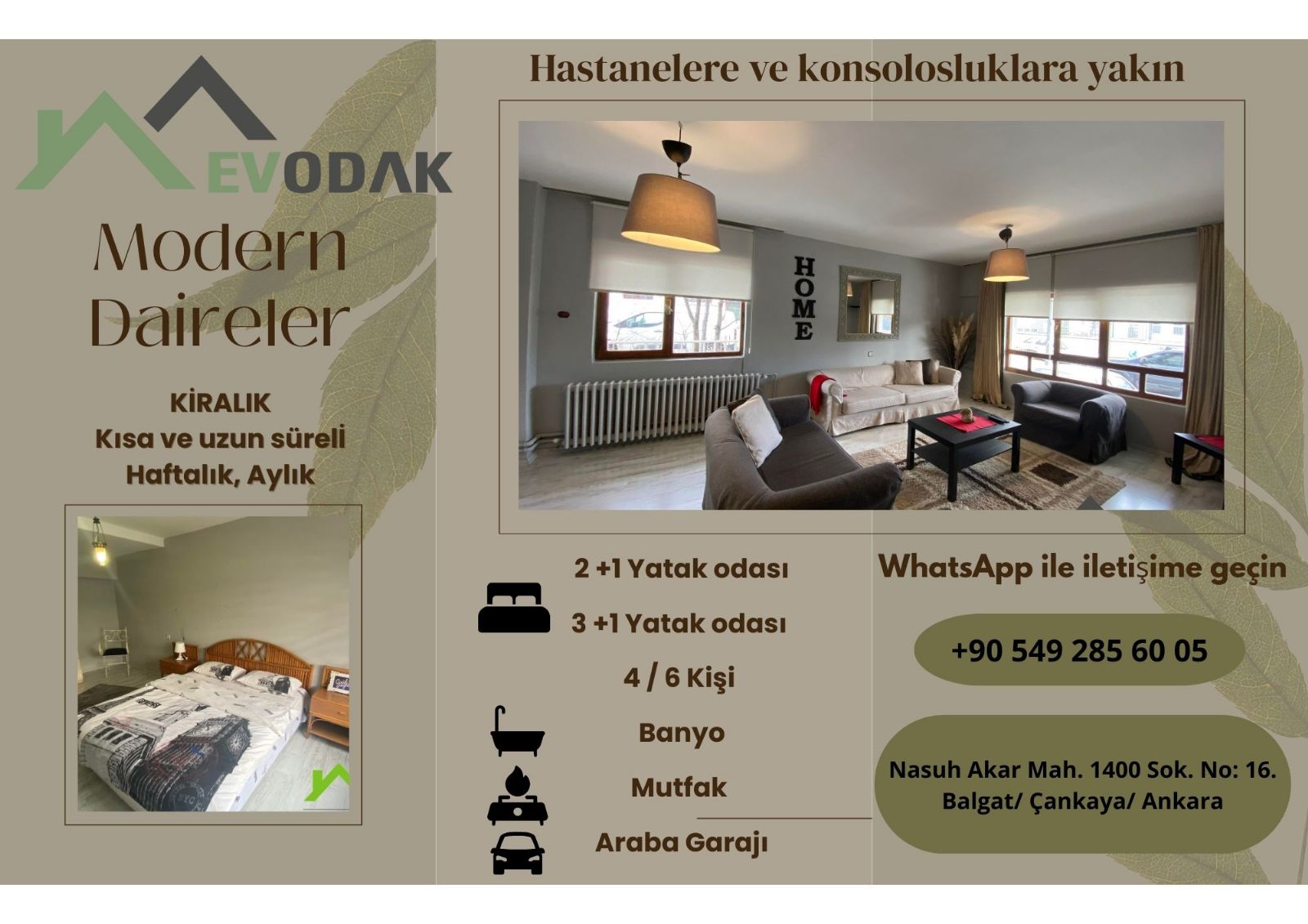 Çankaya`nın kalbinde, alışveriş merkezleri ve hastanelerin yanında seçkin konaklama.